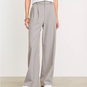 LOFT Versa Seasonal Stretch Taupe and White Striped Trousers